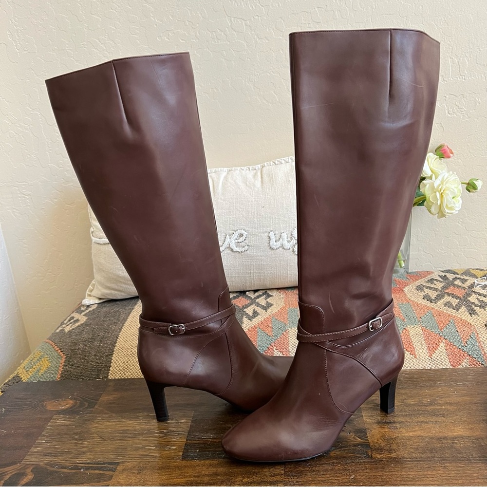 Ralph Lauren ELBERTA Leather Ankle Strap Tall Heeled Boots US8 (Black sold) - Picture 3 of 11